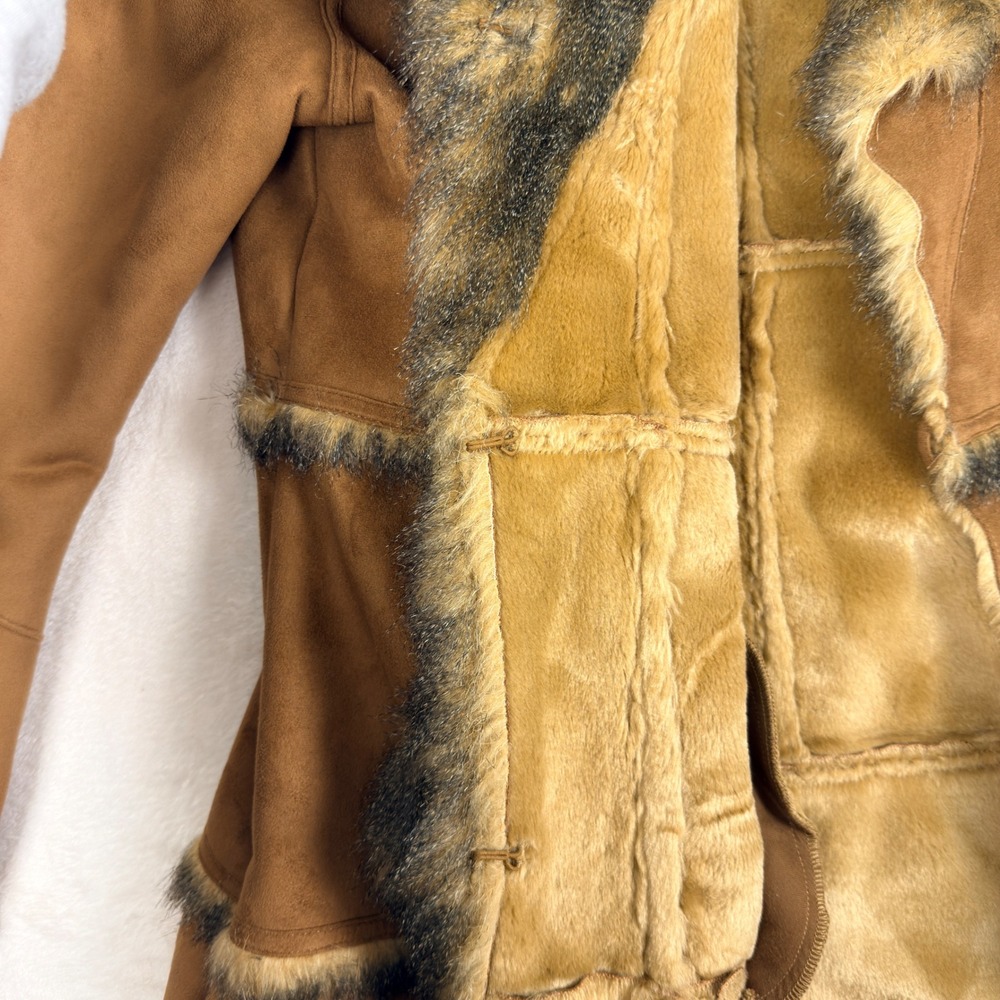 Vintage Penny Lane Afghan Faux Suede‎ Fur Trim Long Coat Womens Large Brown - Picture 6 of 11